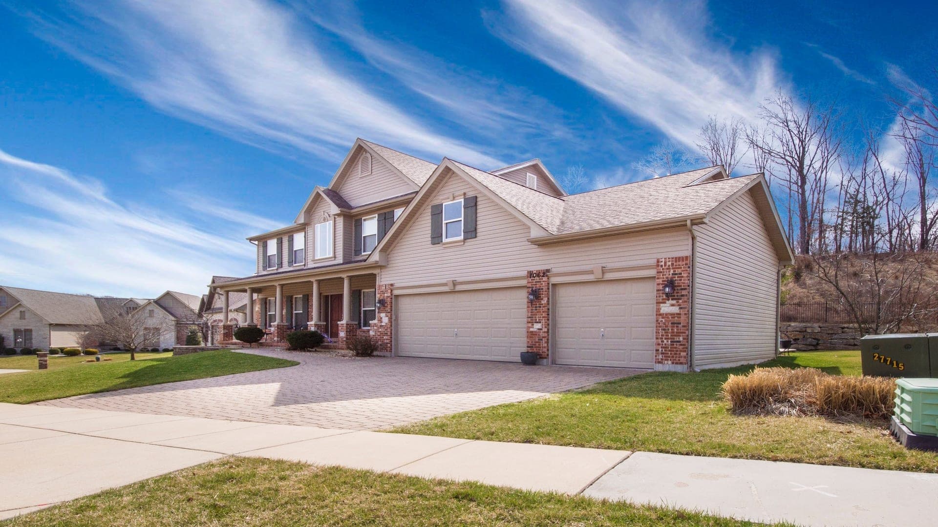 A suburban home purchased with a VA loan.